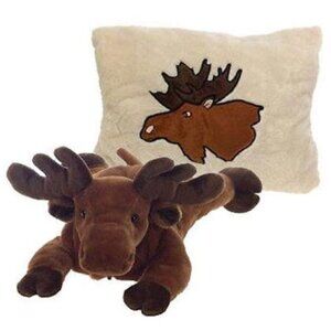 Fiesta Brown Moose 19" Peek a Boo Pillow Plush cream Pillow Moose Picture Zip Cl
